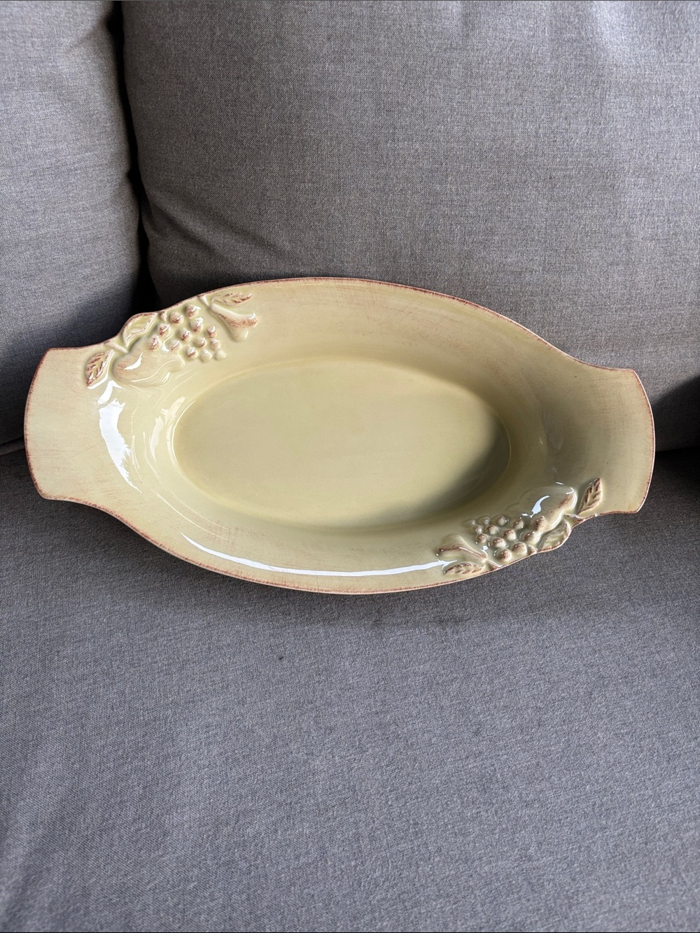 Casa Stone Yellow Ceramic Serving Platter with Grape Relief